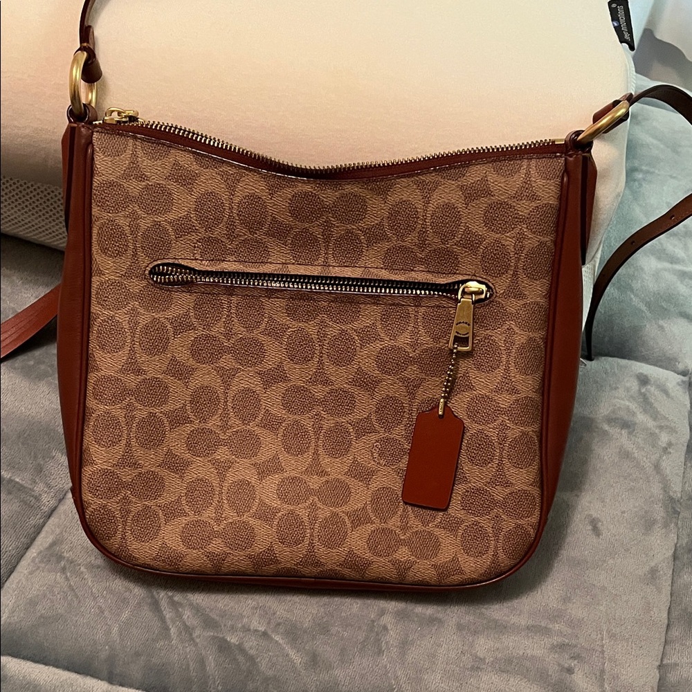 Coach Tan and Brown Signature Shoulder Bag